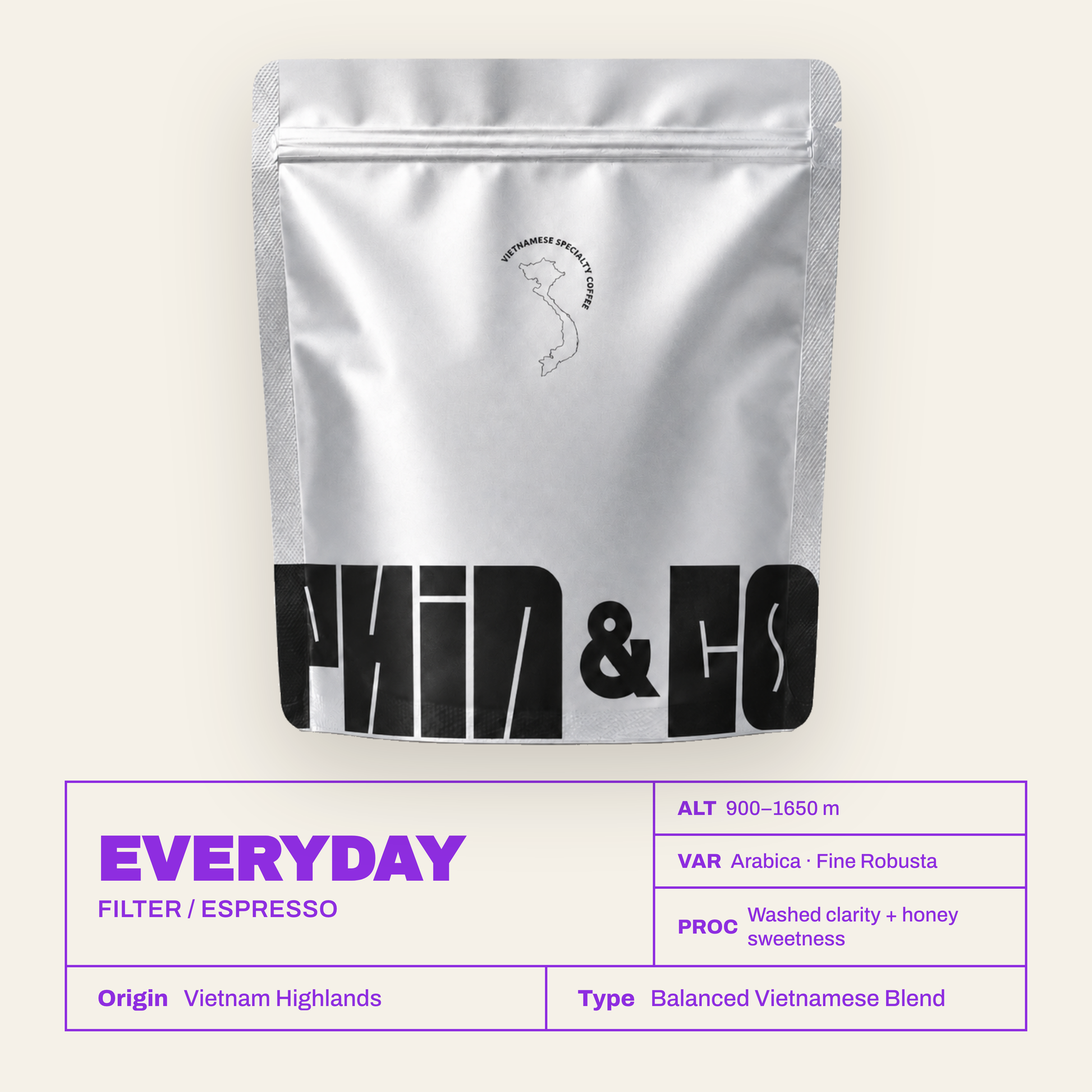 Phin & Co EVERYDAY – Filter/Espresso – Balanced Vietnamese Blend (Arabica + Fine Robusta) aus Vietnam Highlands